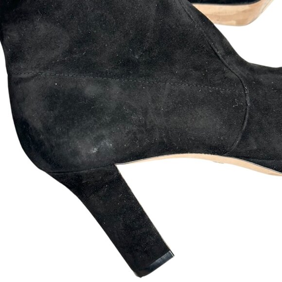 Stuart Weitzman Ledyland Black Suede Leather Tie Back Over the Knee Heeled Boots - Picture 9 of 11